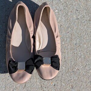 Cole Haan Beige Flats with Black Bow and Gold Detail